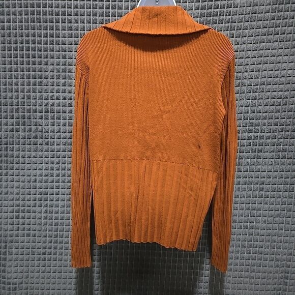 Y2K Burnt Orange Ribbed Jacket SzXL Belldini Retro Slinky Stretch FullZip Preppy - Picture 11 of 16